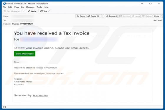 You Have Received A Tax Invoice e-mailfraude