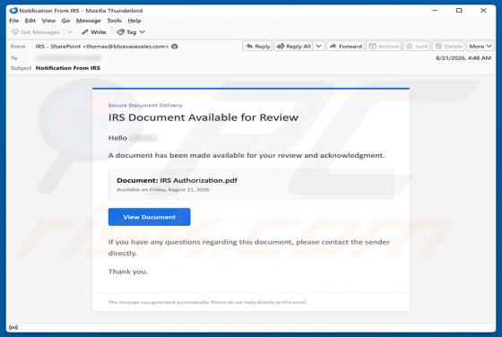 IRS Document Available For Review e-mailfraude