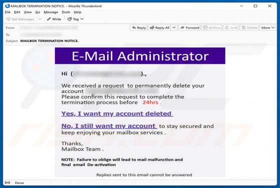 Request To Permanently Delete Your Account e-mailfraude