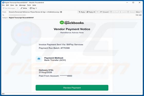 Intuit QuickBooks - Vendor Payment Notice e-mailvirus