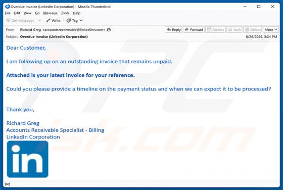 LinkedIn - Outstanding Invoice e-mailfraude
