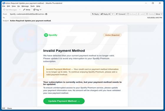Spotify - Invalid Payment Method e-mailfraude