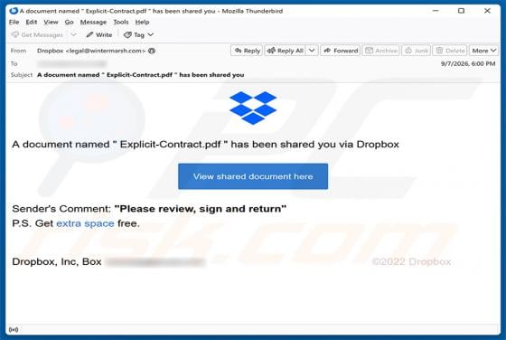 Document Has Been Shared You Via Dropbox e-mailfraude