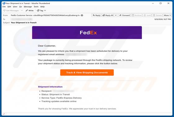 FedEx Shipment Scheduled For Delivery e-mailfraude