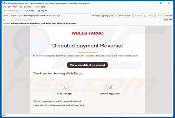 Wells Fargo - Disputed Payment Reversal e-mailfraude