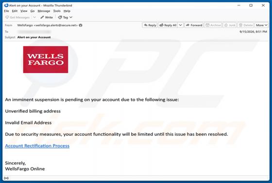 Wells Fargo - Pending Account Suspension e-mailfraude