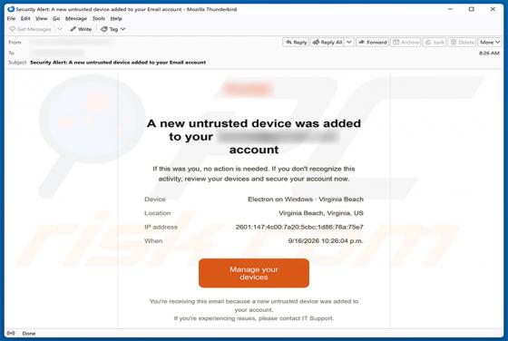 Untrusted Device Was Added To Your Account e-mailfraude
