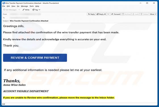 Wire Transfer Payment Confirmation e-mailfraude