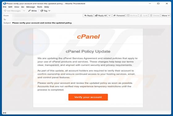 cPanel Policy Update e-mailfraude