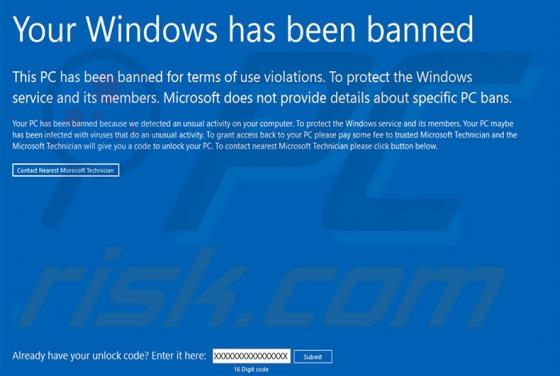 Your Windows Has Been Banned (Je Windows werd geband) Oplichting