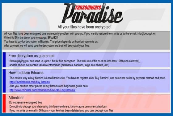Paradise ransomware