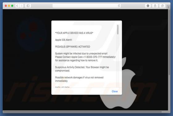 YOUR APPLE DEVICE HAS A VIRUS oplichting (Mac)