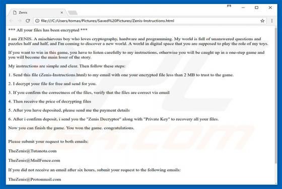 Zenis ransomware