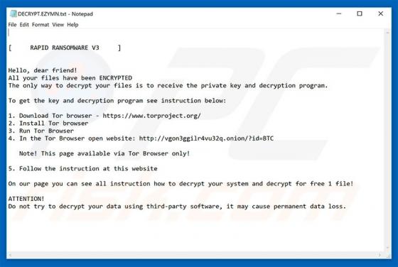 RAPID RANSOMWARE V3 ransomware
