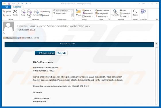 Danske Bank e-mail virus