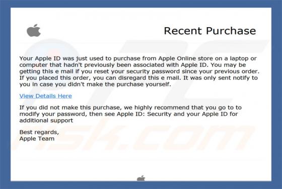Apple Recent Purchase e-mail virus