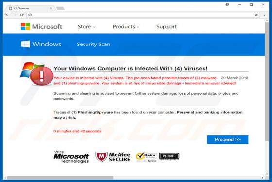 Your Windows Computer is Infected With (4) Viruses! POP-UP oplichting