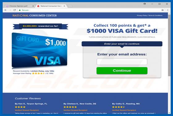 $1000 VISA Gift Card POP-UP oplichting