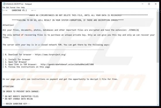 GandCrab 5.1 ransomware