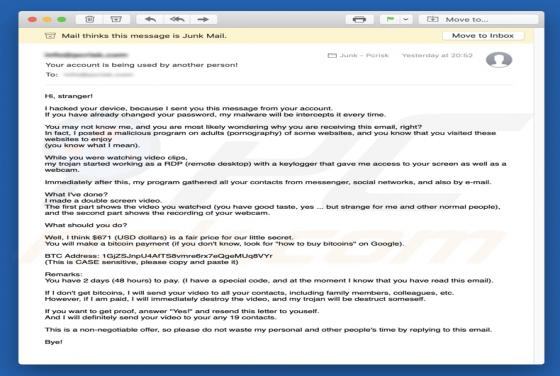 I Hacked Your Device Email oplichting