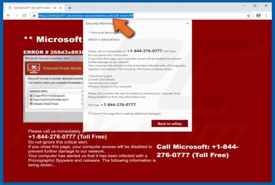 Azurewebsites.net POP-UP oplichting
