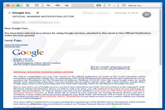 Google Winner e-mail oplichting
