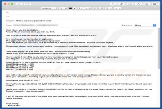 I Know You Are A Pedophile e-mail oplichting