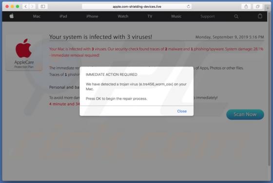 Apple.com-shielding-devices.live POP-UP oplichting (Mac)