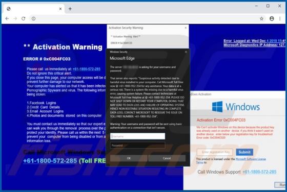 Oplichting via pop-up met 'Activeringswaarschuwing / Activation Warning Alert'
