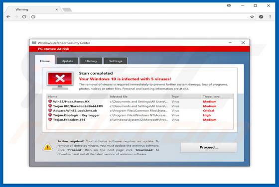 Pop-up oplichting van het 'Windows Defender Security Center'