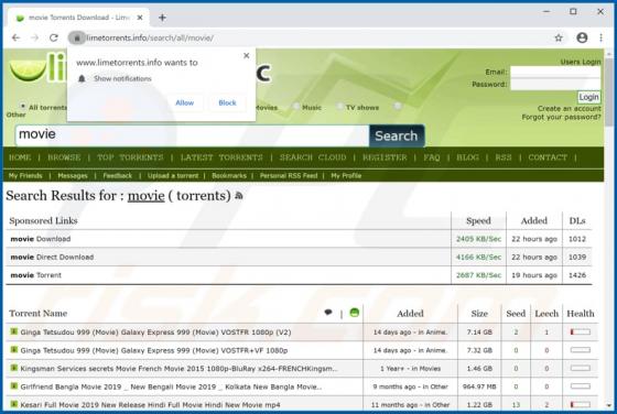 Limetorrents.info advertenties