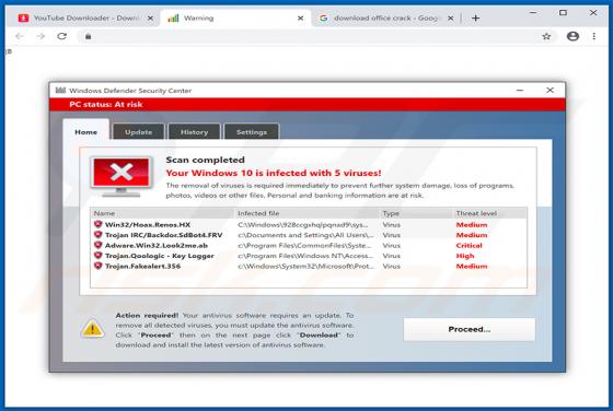 Pop-up "Your Windows 10 Is Infected With 5 Viruses!" oplichting