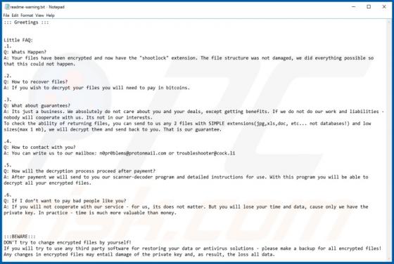 Shootlock ransomware