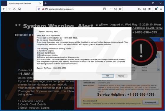System Warning Alert-oplichting via pop-ups