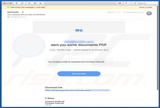 WeTransfer e-mail met virus