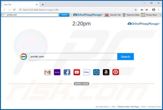 OnlinePrivacyManager werkbalk