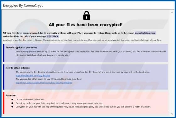 CoronaCrypt ransomware